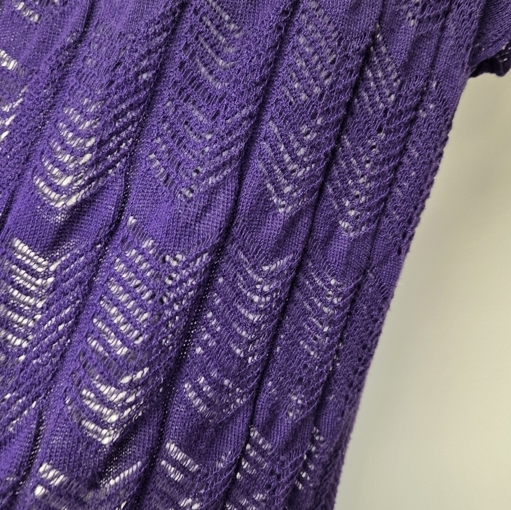 Evan Picone Lace Knit Sheer top Purple M - Picture 3 of 6